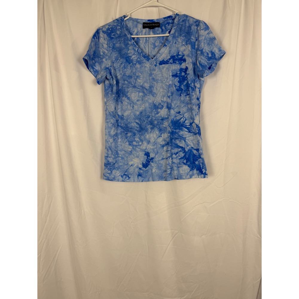 Talk of the Walk Women Blue White Tie Dye V-Neck 100% Cotton T-Shirt Size M